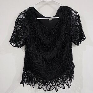 Silken Poetry Fairy Womens Silk Lace Floral‎ Top Size Small Beaded Whimsigoth